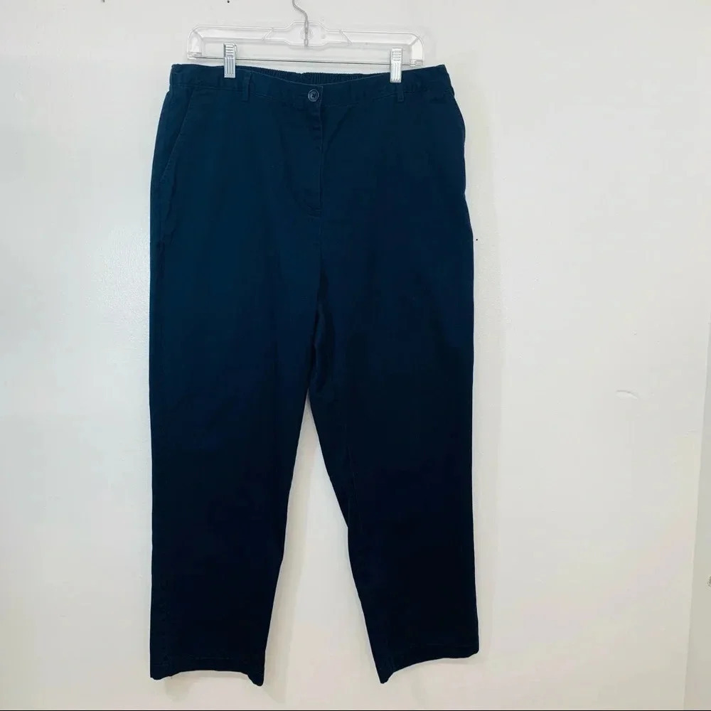 Lands End Pants Woman 16 Navy Blue High Rise Straight Leg Pockets Work Casual
